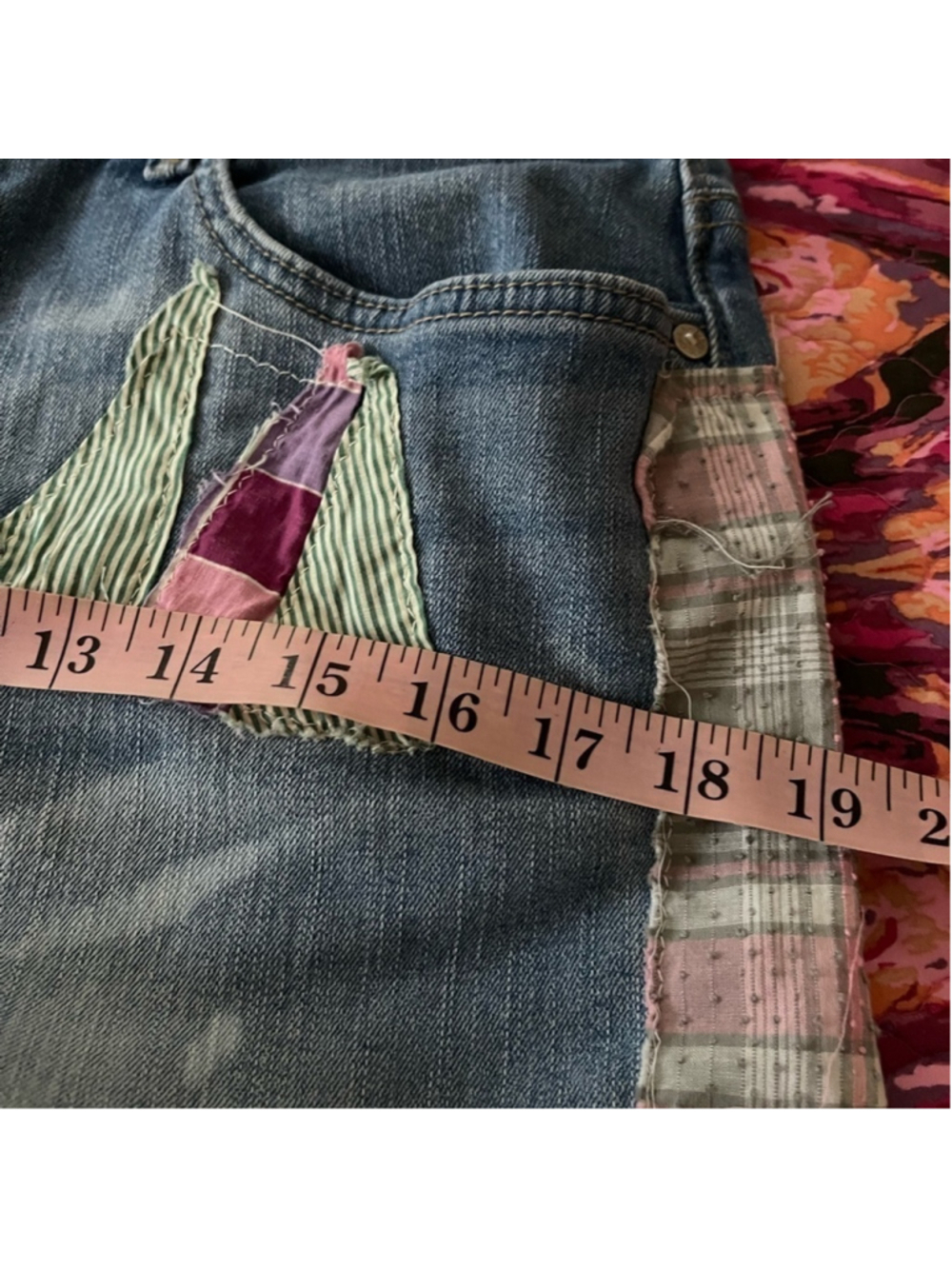 Upcycled Reworked Patchwork Denim Shorts Size 12 - Picture 11 of 14